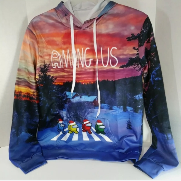 Cosplay Boy's Sz L Hoodie Sweatshirt Blue With Multicolored 3D Graphic Design - Picture 2 of 6